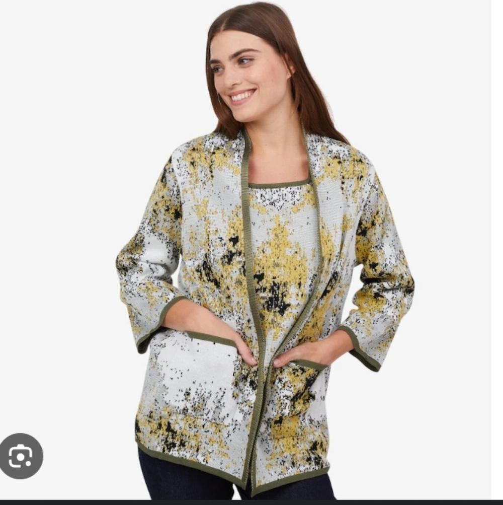 MarlaWynne Patterned Jacquard Topper Cardigan - Gren and Yellow